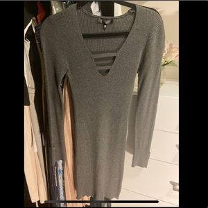 Charcoal gray ribbed sweater dress